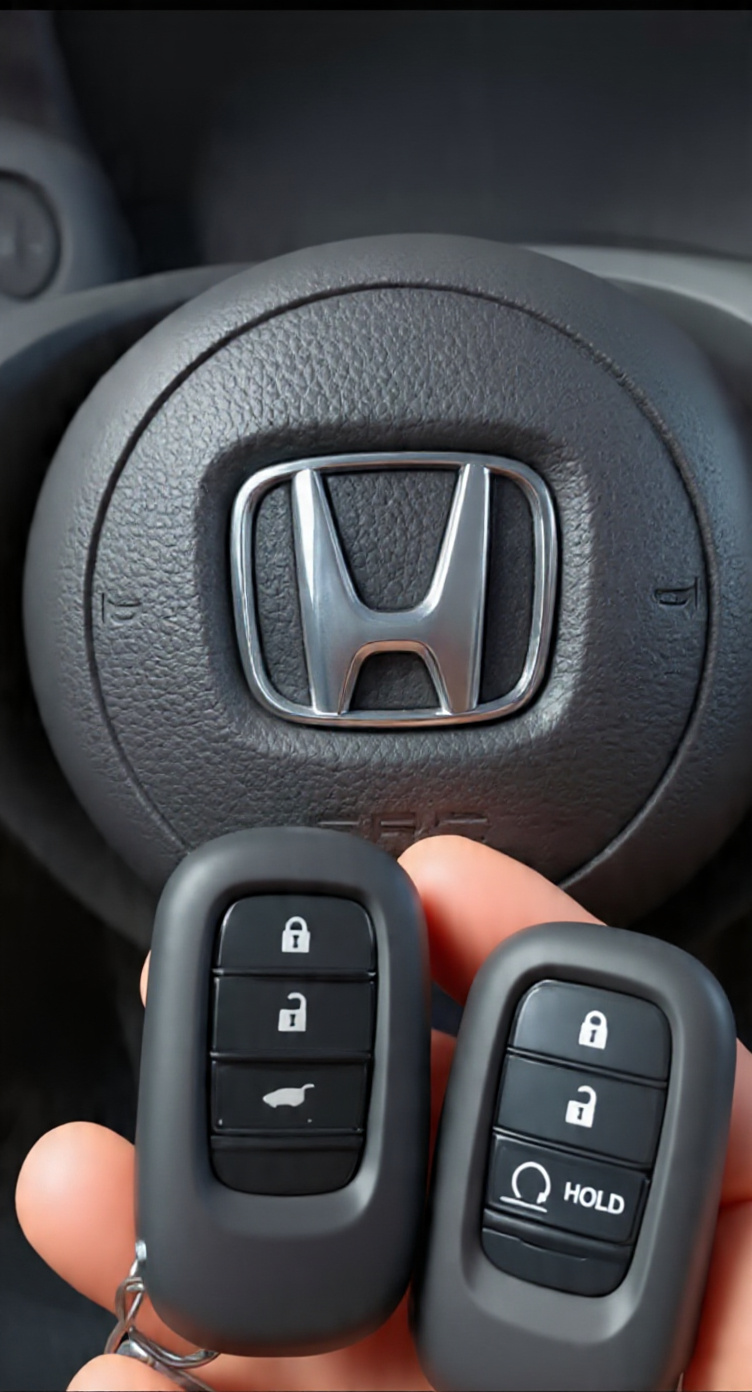 Duas chaves de presença Honda no volante do carro